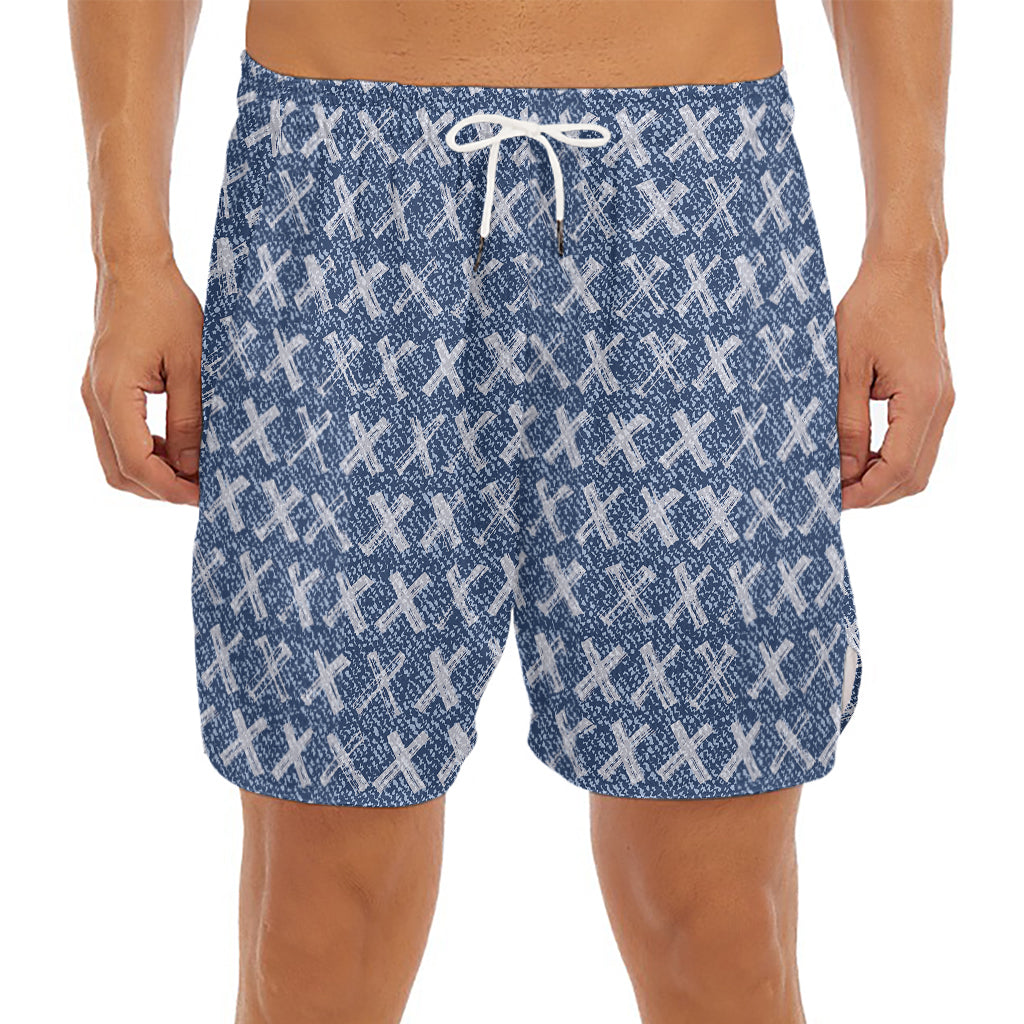 X Cross Denim Jeans Pattern Print Men's Split Running Shorts