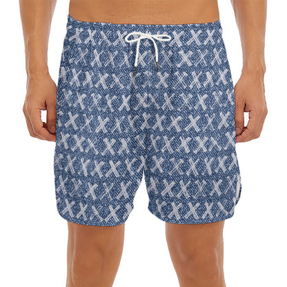 X Cross Denim Jeans Pattern Print Men's Split Running Shorts