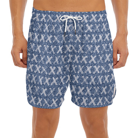 X Cross Denim Jeans Pattern Print Men's Split Running Shorts