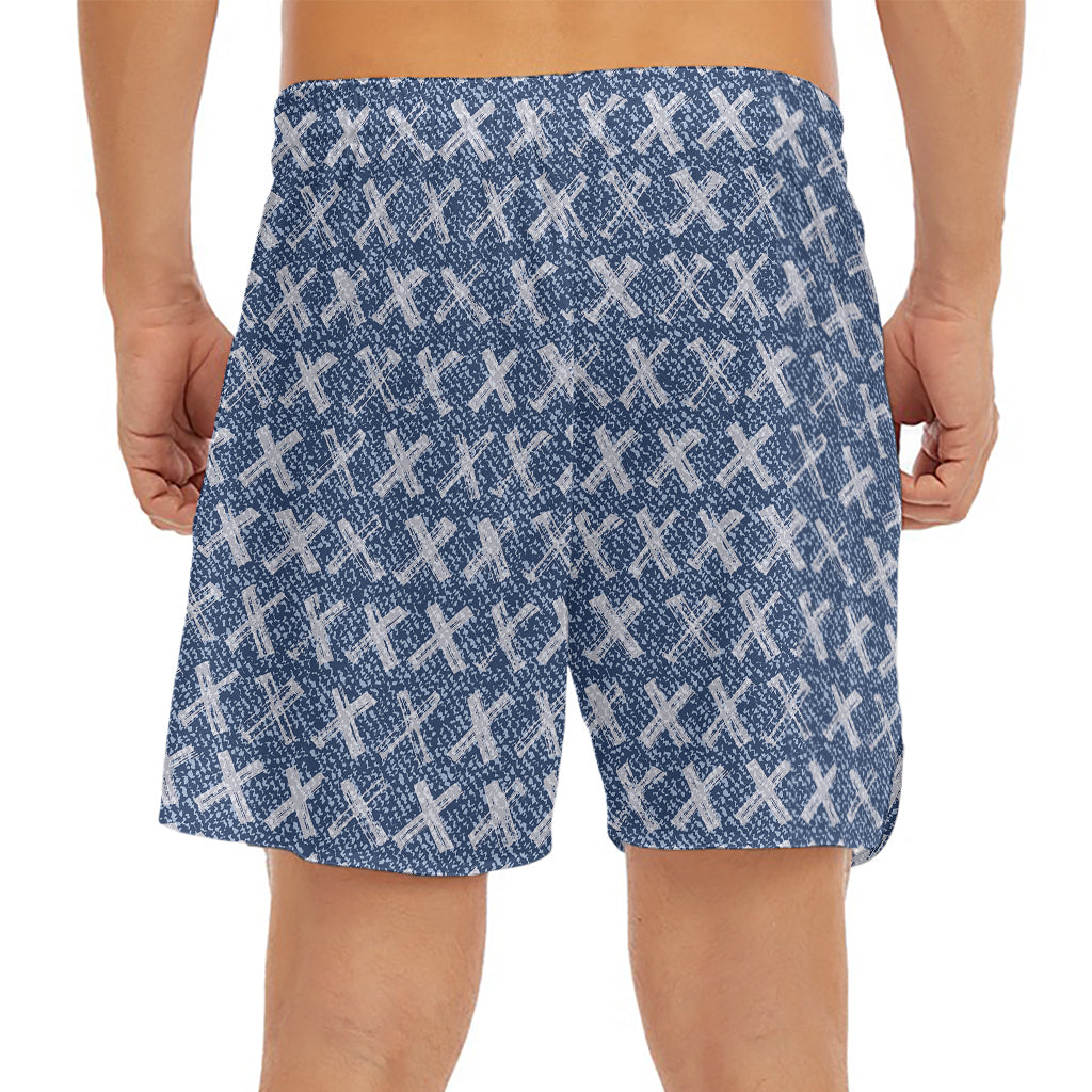 X Cross Denim Jeans Pattern Print Men's Split Running Shorts
