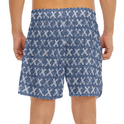X Cross Denim Jeans Pattern Print Men's Split Running Shorts