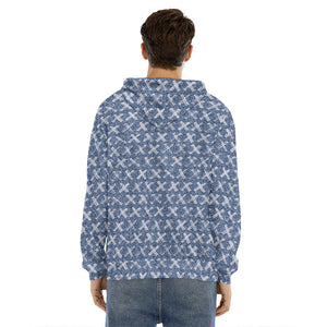 X Cross Denim Jeans Pattern Print Men's Velvet Pullover Hoodie