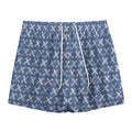 X Cross Denim Jeans Pattern Print Mesh Shorts