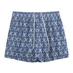 X Cross Denim Jeans Pattern Print Mesh Shorts