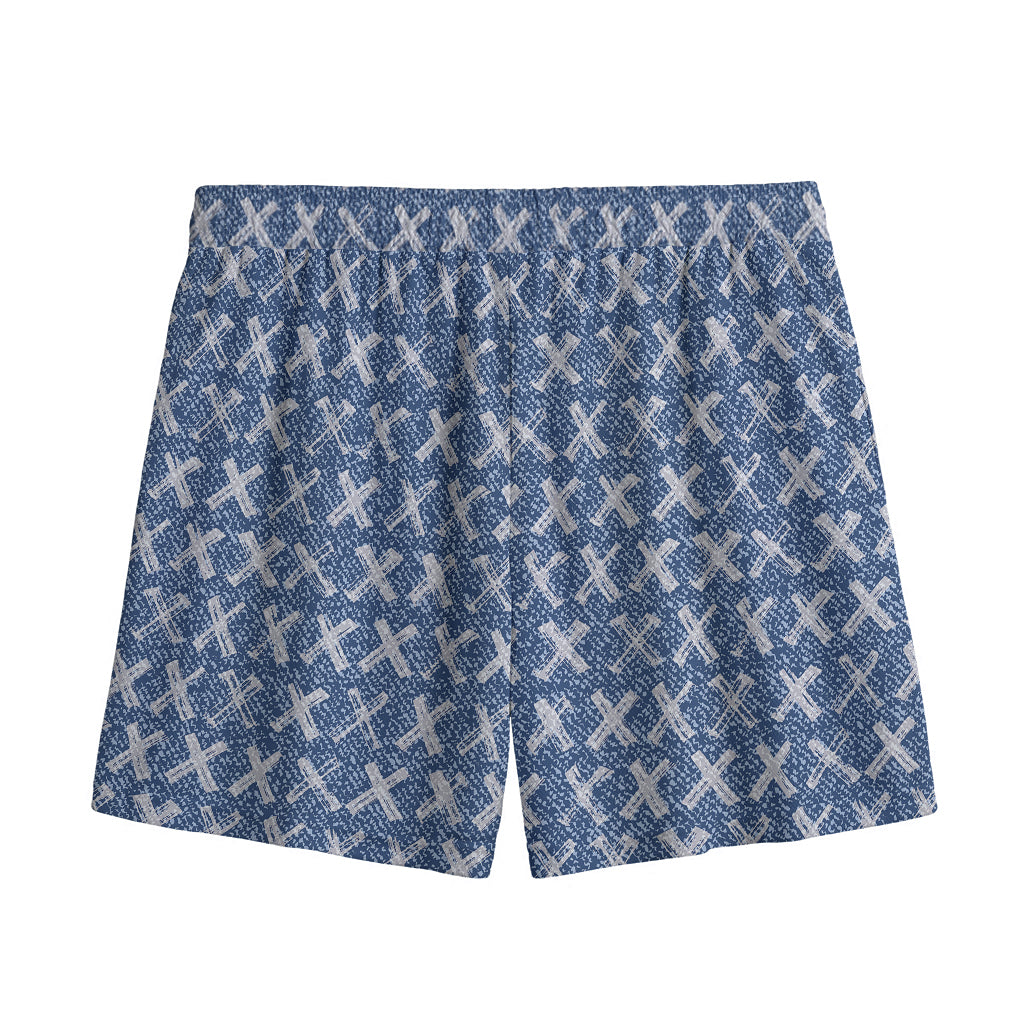 X Cross Denim Jeans Pattern Print Mesh Shorts