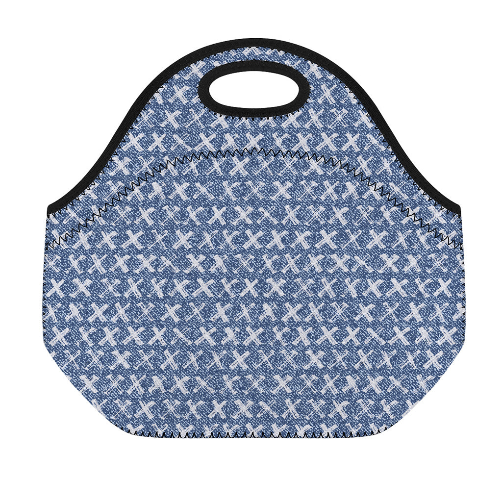 X Cross Denim Jeans Pattern Print Neoprene Lunch Bag