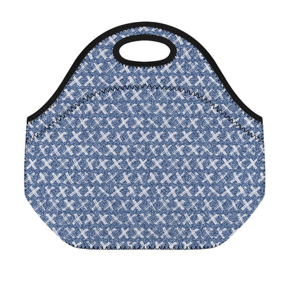 X Cross Denim Jeans Pattern Print Neoprene Lunch Bag