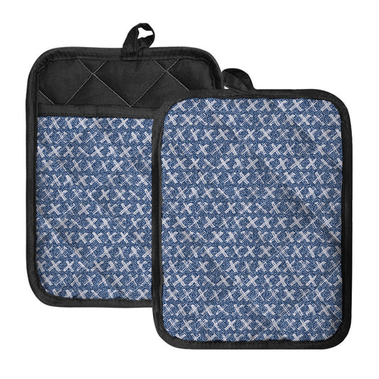 X Cross Denim Jeans Pattern Print Pot Holders With Pocket