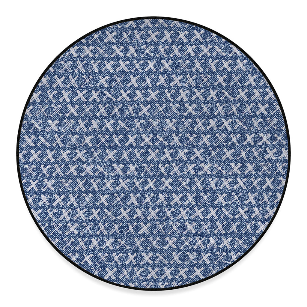X Cross Denim Jeans Pattern Print Round Floor Mat