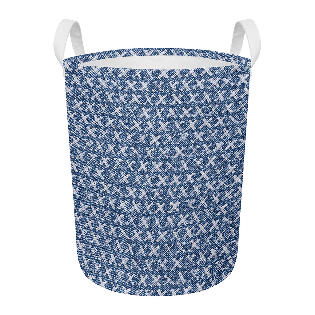 X Cross Denim Jeans Pattern Print Round Laundry Basket