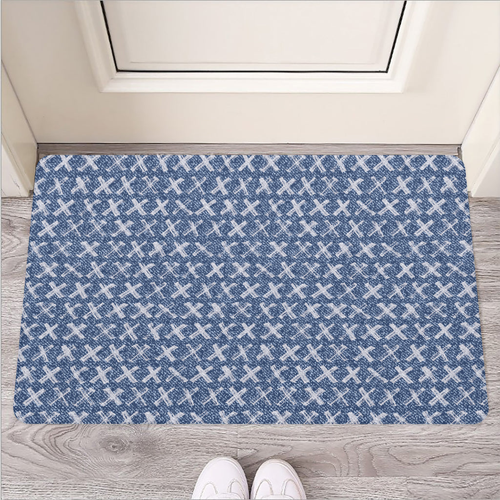 X Cross Denim Jeans Pattern Print Rubber Doormat