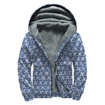 X Cross Denim Jeans Pattern Print Sherpa Lined Zip Up Hoodie