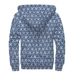 X Cross Denim Jeans Pattern Print Sherpa Lined Zip Up Hoodie
