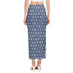 X Cross Denim Jeans Pattern Print Side Slit Maxi Skirt