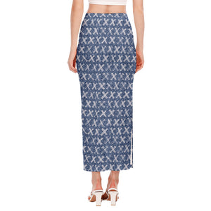 X Cross Denim Jeans Pattern Print Side Slit Maxi Skirt