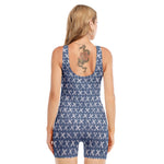 X Cross Denim Jeans Pattern Print Sleeveless One Piece Swimsuit