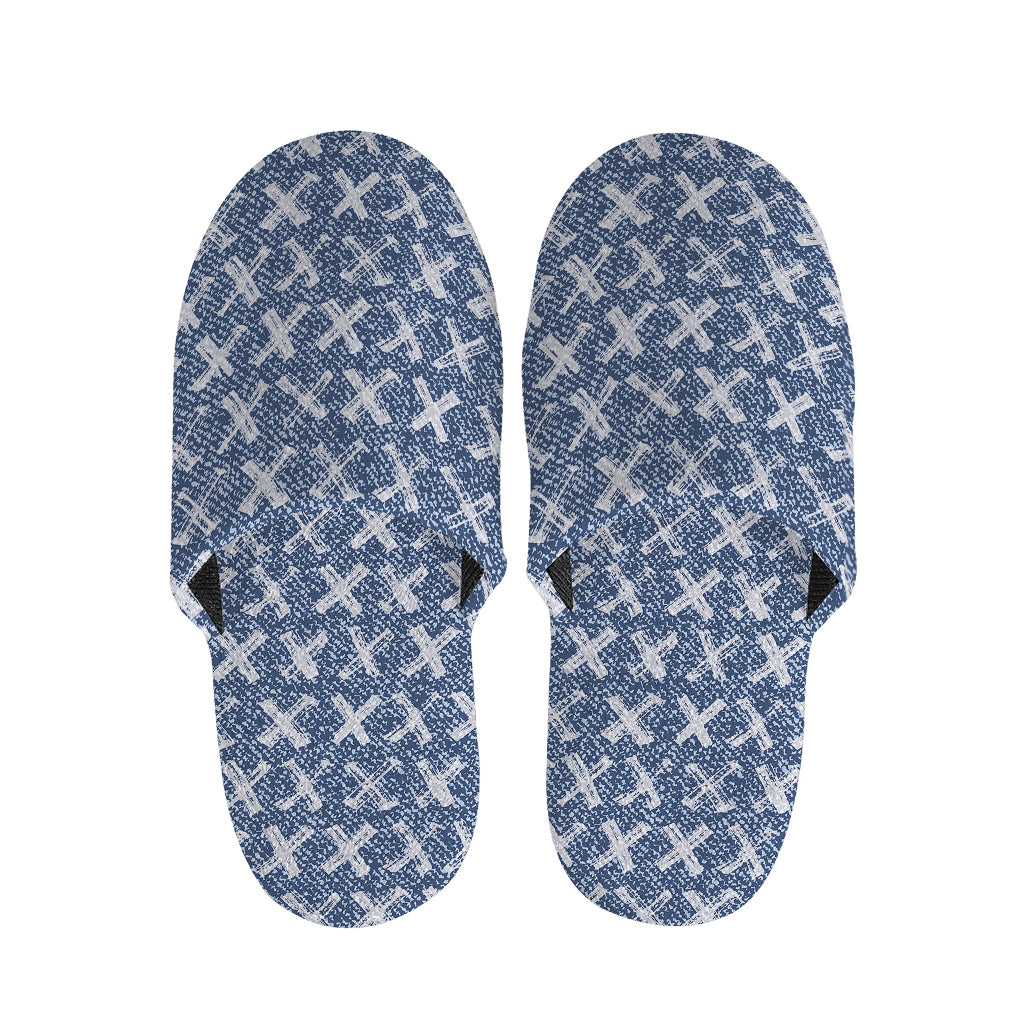X Cross Denim Jeans Pattern Print Slippers