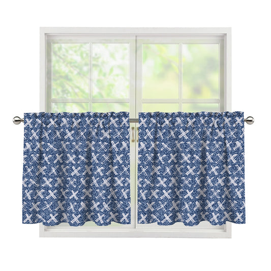 X Cross Denim Jeans Pattern Print Tier Curtains