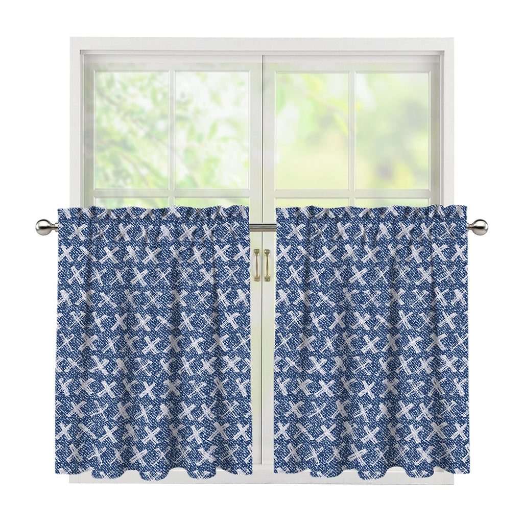 X Cross Denim Jeans Pattern Print Tier Curtains