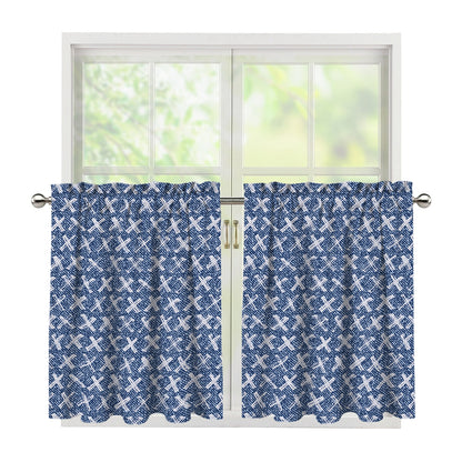 X Cross Denim Jeans Pattern Print Tier Curtains