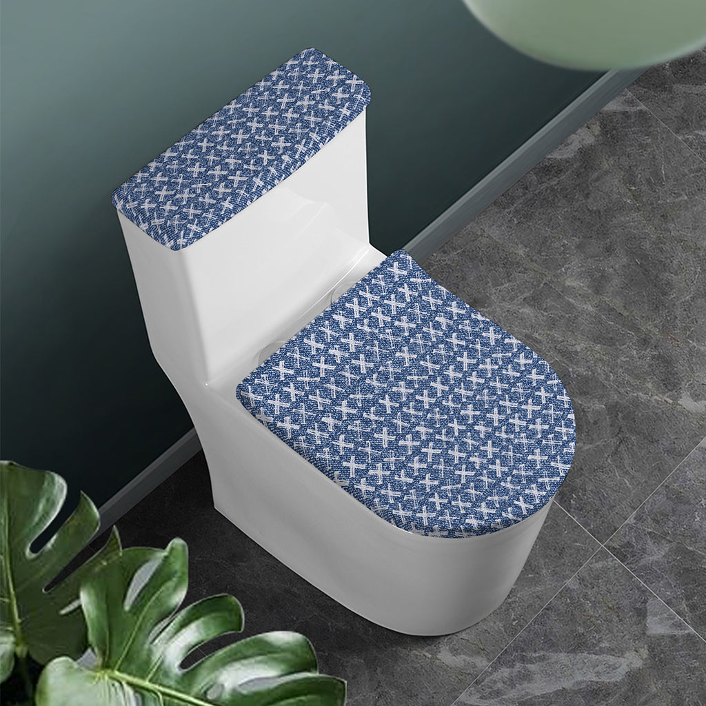 X Cross Denim Jeans Pattern Print Toilet Lid And Tank Cover Set