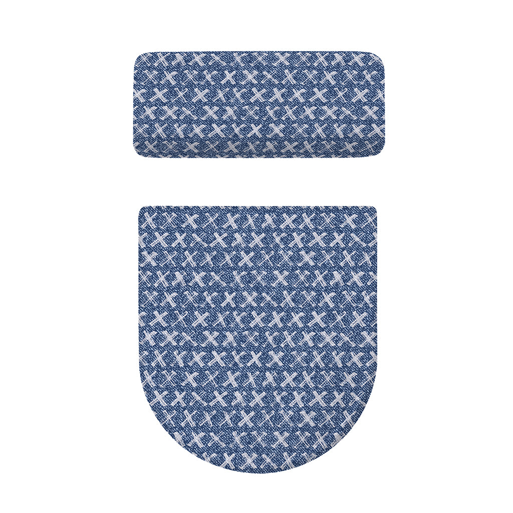 X Cross Denim Jeans Pattern Print Toilet Lid And Tank Cover Set