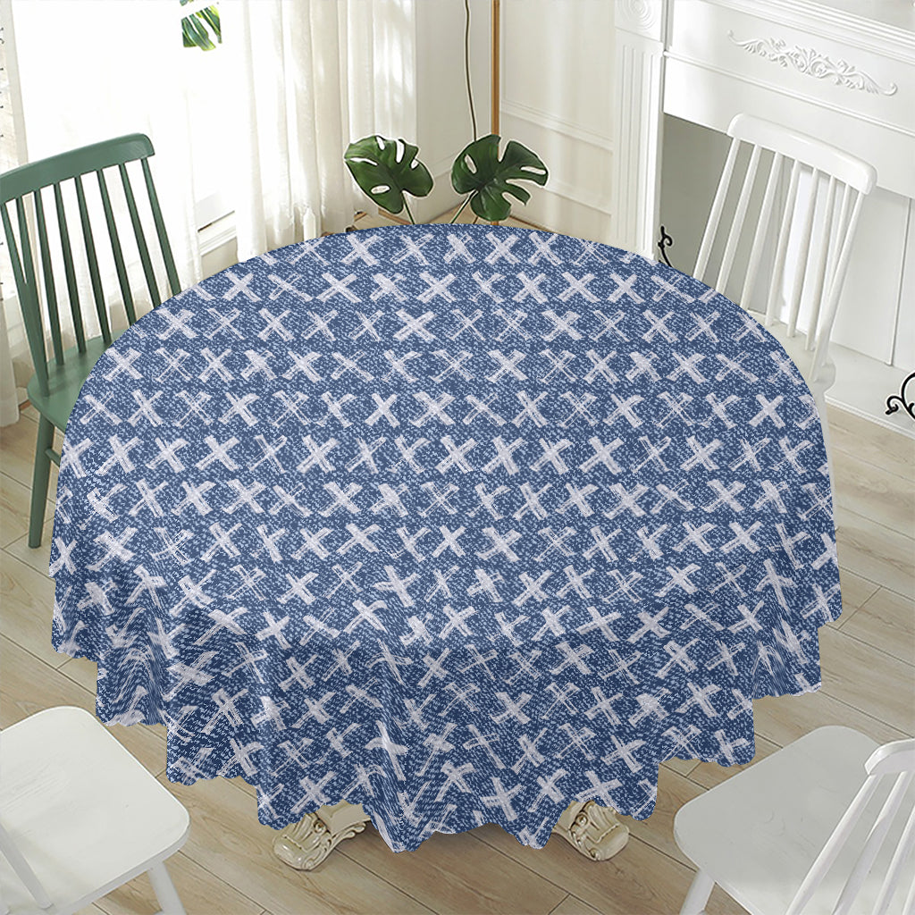 X Cross Denim Jeans Pattern Print Waterproof Round Tablecloth