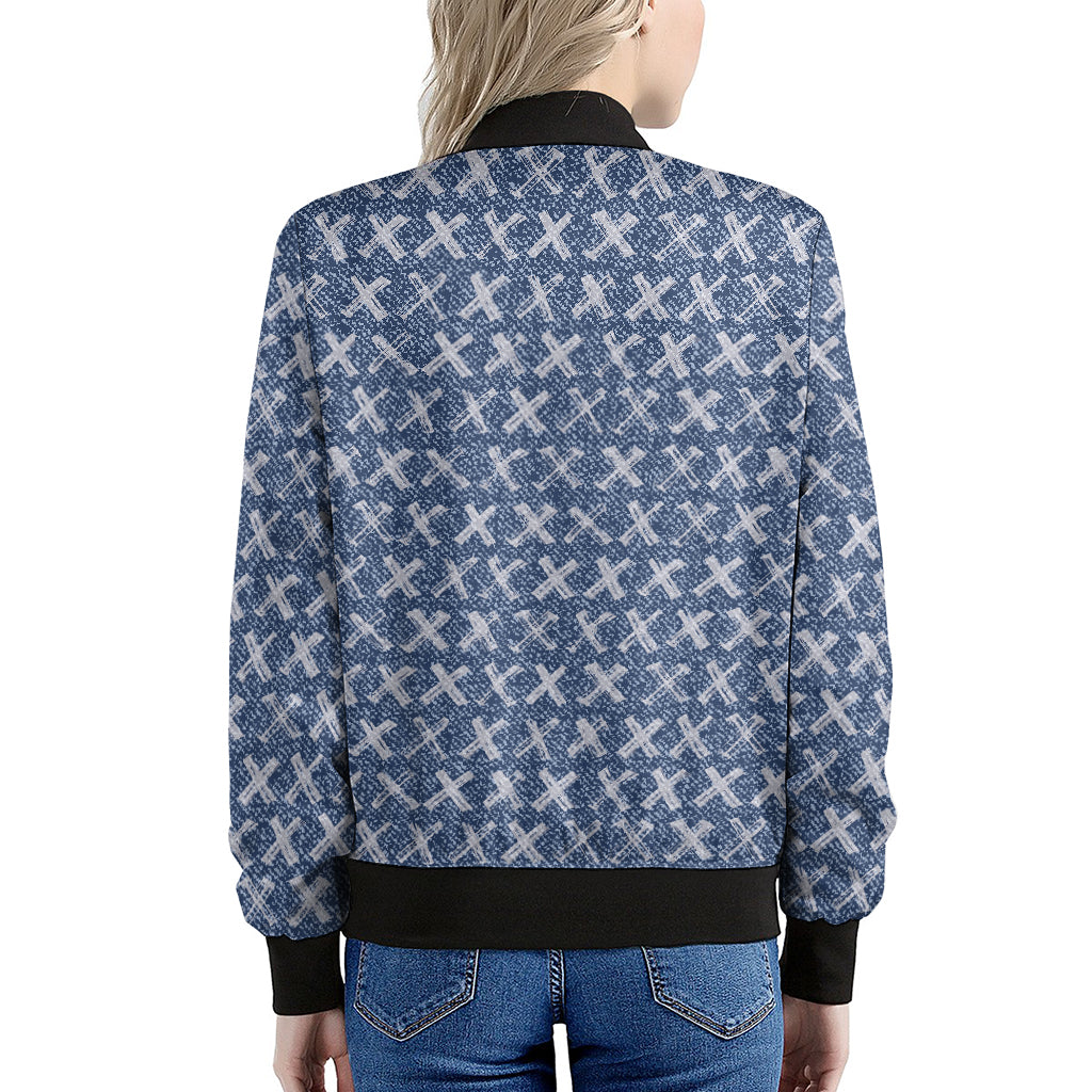 X Cross Denim Jeans Pattern Print Women's Bomber Jacket