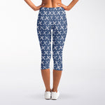 X Cross Denim Jeans Pattern Print Women's Capri Leggings