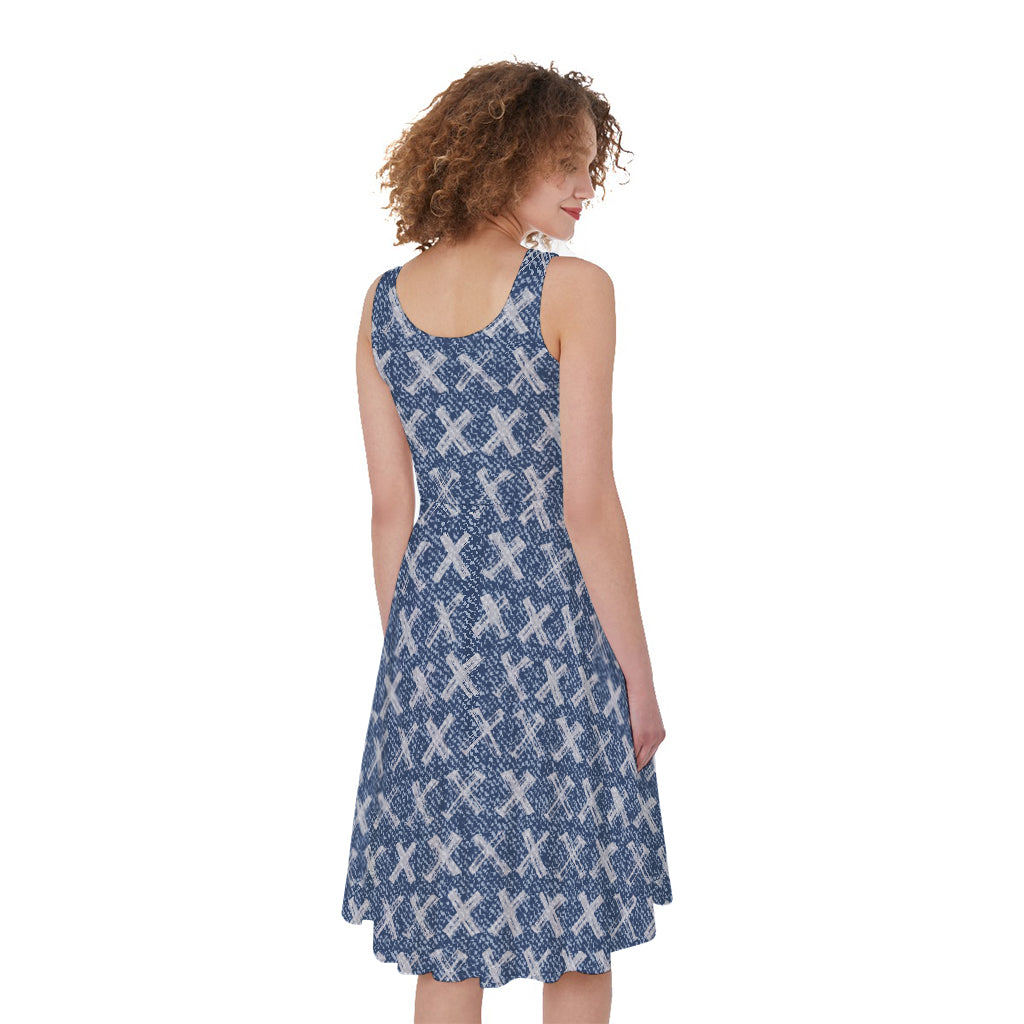X Cross Denim Jeans Pattern Print Women's Sleeveless Dress
