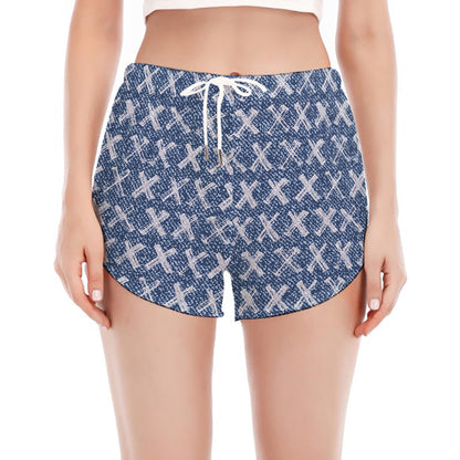X Cross Denim Jeans Pattern Print Women's Split Running Shorts