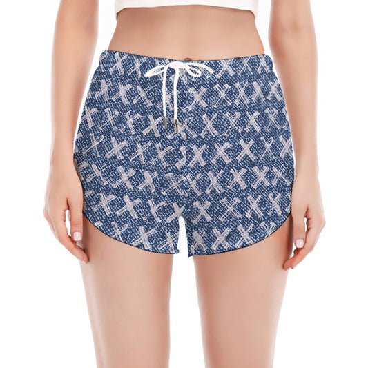 X Cross Denim Jeans Pattern Print Women's Split Running Shorts