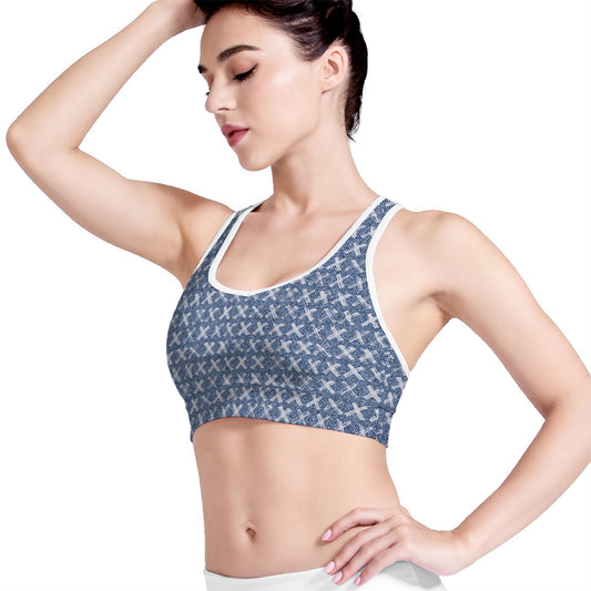 X Cross Denim Jeans Pattern Print Women's Sports Bra