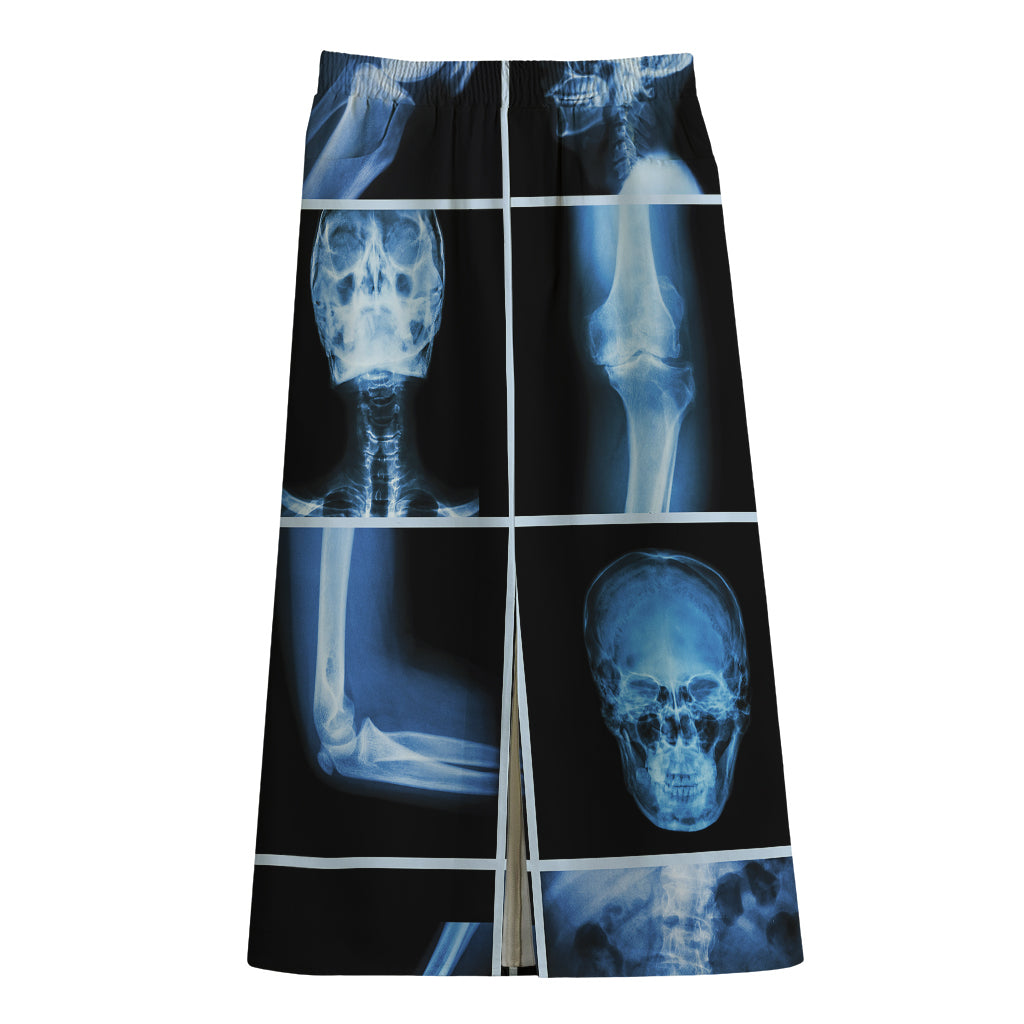 X-Ray Film Radiology Print Cotton Front Slit Maxi Skirt