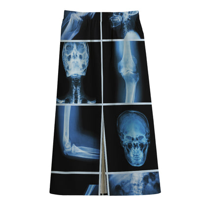 X-Ray Film Radiology Print Cotton Front Slit Maxi Skirt