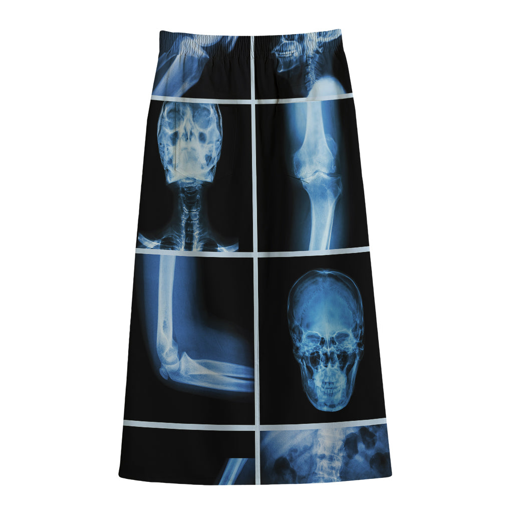 X-Ray Film Radiology Print Cotton Front Slit Maxi Skirt