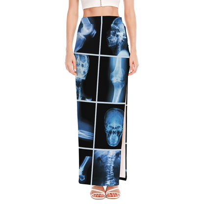 X-Ray Film Radiology Print High Slit Maxi Skirt