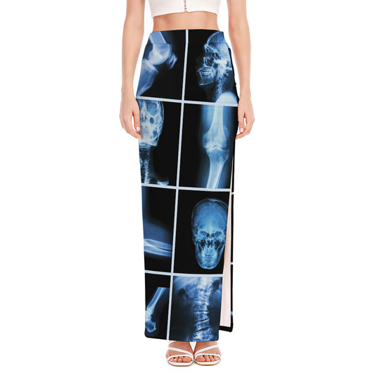 X-Ray Film Radiology Print High Slit Maxi Skirt