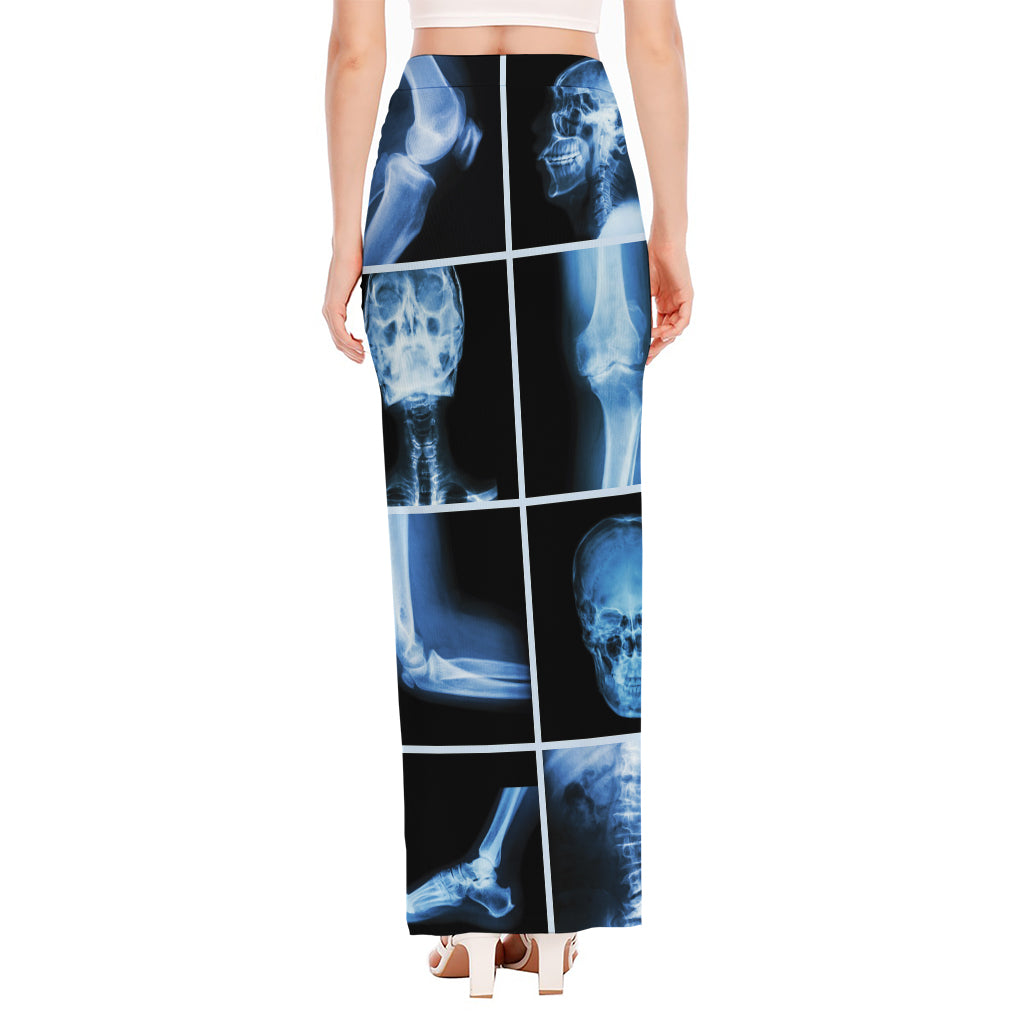 X-Ray Film Radiology Print High Slit Maxi Skirt