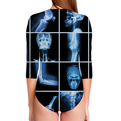 X-Ray Film Radiology Print Long Sleeve Swimsuit