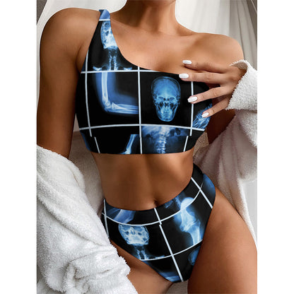 X-Ray Film Radiology Print One Shoulder Bikini Top