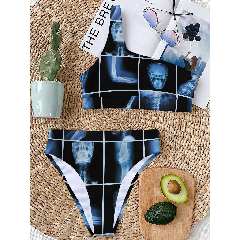 X-Ray Film Radiology Print One Shoulder Bikini Top