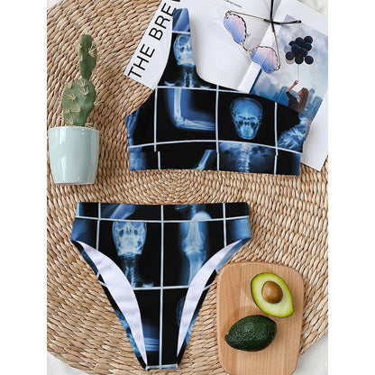 X-Ray Film Radiology Print One Shoulder Bikini Top