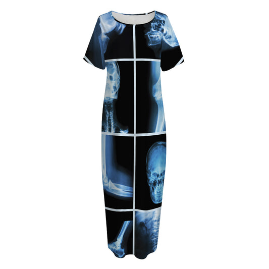 X-Ray Film Radiology Print Short Sleeve Long Nightdress
