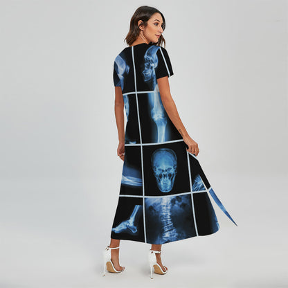 X-Ray Film Radiology Print Short Sleeve Maxi Dress