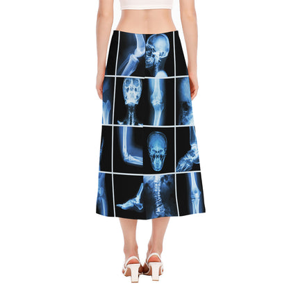 X-Ray Film Radiology Print Side Slit Midi Skirt
