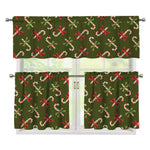 Xmas Candy Cane Pattern Print 3 Piece Kitchen Curtains