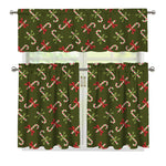 Xmas Candy Cane Pattern Print 3 Piece Kitchen Curtains