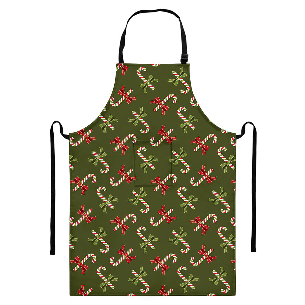 Xmas Candy Cane Pattern Print Bib Apron With Pocket