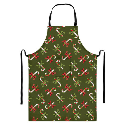Xmas Candy Cane Pattern Print Bib Apron With Pocket
